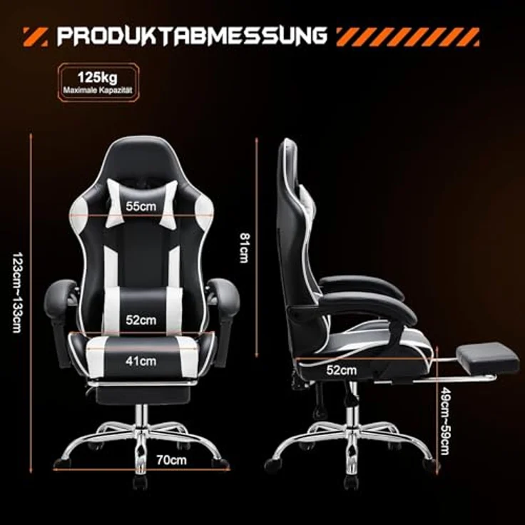 DUMOS Gaming Stuhl Ergonomischer Gaming Stuhl mit Fußstütze Atmungsaktiver PC Stuhl mit verstellbare Lendenkissen Kopfkissen und Armlehnen 150 kg Belastbarkeit Drehsessel – Bild 4