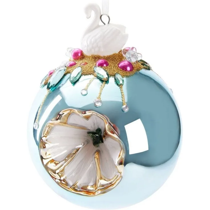 BRUBAKER Weihnachtsbaumkugel Premium Weihnachtskugel - Tiere mit Blumen - 10 cm Christbaumschmuck (1 St), Christbaumkugel aus Glas mit Perlen-Deko und Figur - Handdekoriert