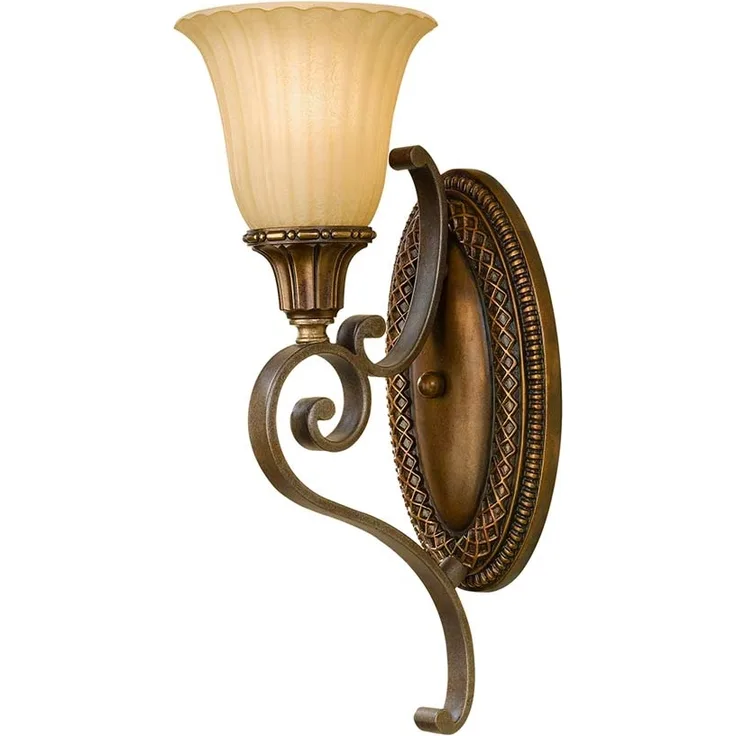 Wandlampe, Stahl Glas, Gold Bronze, H 41,9 cm