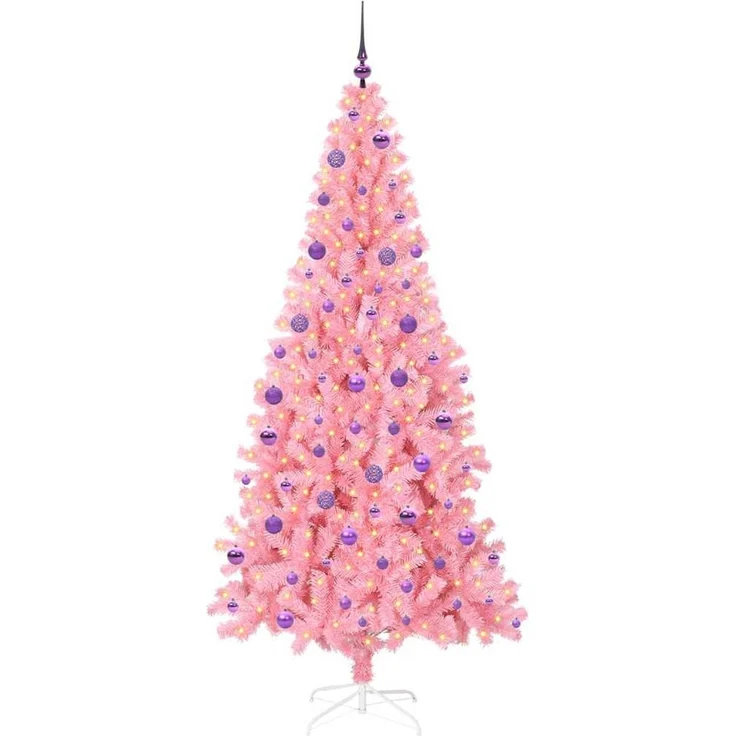vidaXL Weihnachtsbaum mit LED-Beleuchtung Rosa 210 cm PVC und Stahl 3396444 – Bild 3