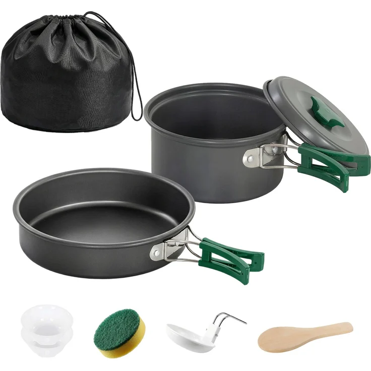 MELAYR, Camping Kochgeschirr Set Anti-Verbrühungsgriffen 8-teilig Grau, 17 x 17 x 10 cm – Bild 1