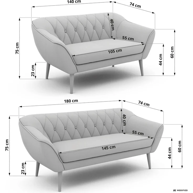 Skandinavisches Sofa Set PIRS 3-2, Komplettset, Wellenfederung, schwarze Füße, Sitzgruppe, Polstermöbel Set - Dunkelgrau Stukture – Bild 6