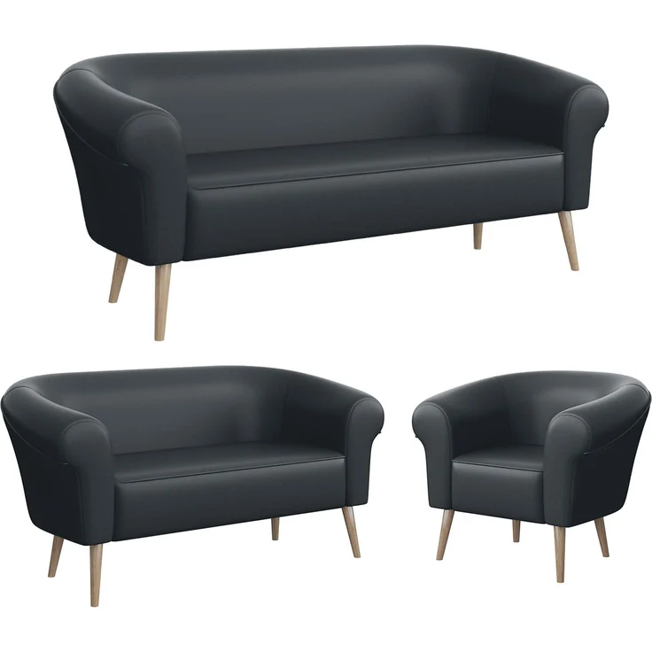 MEBLINI Sofa-Set EMILIA 3+2+1 - Dunkelgrau Kunstleder - für Wohnzimmer - Mini Lounge für sechs Personen - Küchensofa - Sofa Klein - Sitzgarnitur - Polstergarnitur - Sofagarnituren – Bild 1