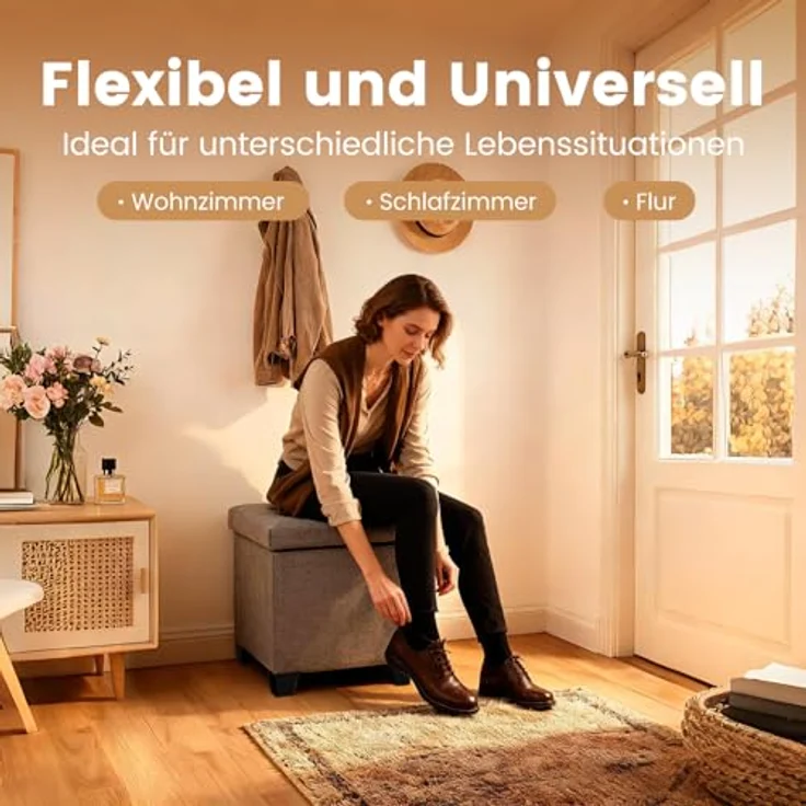Sweetcrispy Sitzhocker mit Stauraum, 38 x 38 x 38 cm, Kleine Klappbare Sitzbank, Aufbewahrungsbox mit Deckel als Hocker & Fußbank, bis 300 kg belastbar, für Flur Wohnzimmer Schlafzimmer, Dunkelgrau – Bild 4