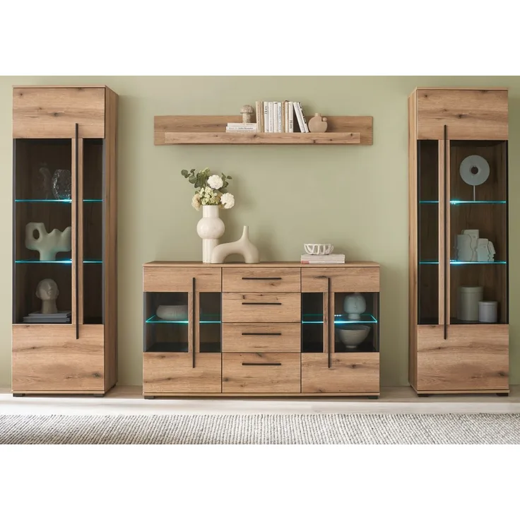 Wohnwand Design-D in Evoke Eiche 4-teilig 290 x 200 cm