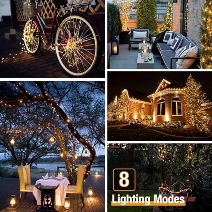 btfarm Solar Lichterkette Aussen, 2x15M 150 LED Solarlichterkette Außen Wetterfest 8 Modi IP65 Wasserdicht Kupferdraht Lichterkette Außen Solar Outdoor für Garten Terrasse Baum Hof Party (Warmweiß) – Bild 5