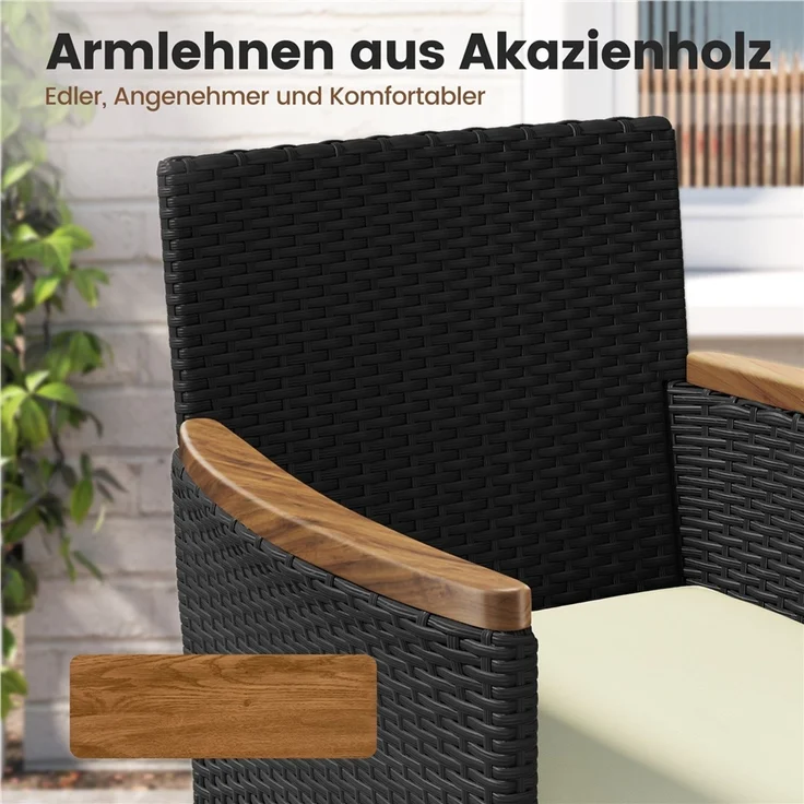 Yaheetech Gartenlounge-Set mit Sessel, Fußhocker & Kaffeetisch, Rattan-Optik, Schwarz & Beige – Bild 6
