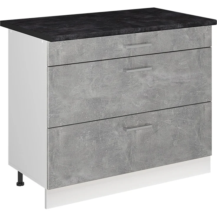 Küchenunterschrank R-Line Beton/Weiß 100 cm Arbeitsplatte Anthrazit Vicco – Bild 1