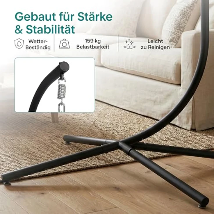 SereneLife Hängesessel mit Gestell – Rattan Hängesessel Outdoor & Indoor Wetterfest – Schaukel für Kinder & Erwachsene bis 250 kg mit Dicke Kissen – Faltbarer Schaukelsessel für Terrasse & Wohnzimmer – Bild 6