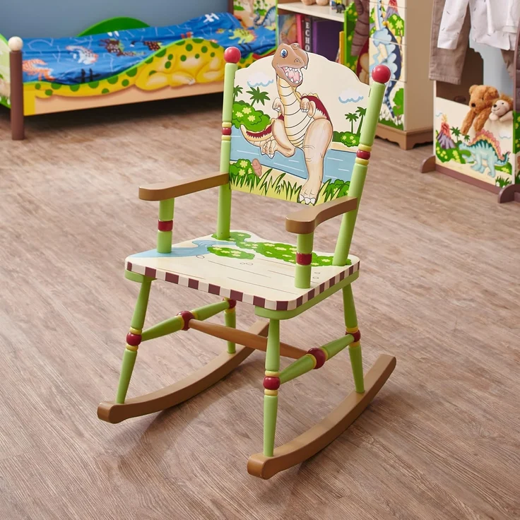 Fantasie-Felder - Dinosaurier Kingdom Hand Crafted Kinder Holz Schaukelstuhl TD-0076A – Bild 5