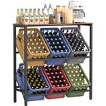 SONGMICS Getränkekistenregal, 2 Ebenen, für 6 Kisten, Aufbewahrungsregal, Jede Ebene bis 150 kg belastbar, Stahl, Getränkeregal, für Küche, Wohnzimmer, Garage, vintagebraun-tintenschwarz