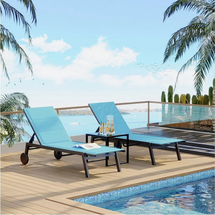 GarveeMore Gartenliege 3er Set Sonnenliege mit Beistelltisch Liegestuhl Strandliege – Bild 2