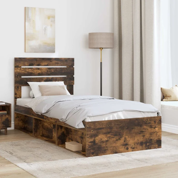 vidaXL Bettrahmen Geräucherte Eiche 75 x 190 cm Massives Kiefernholz 3411475 – Bild 2