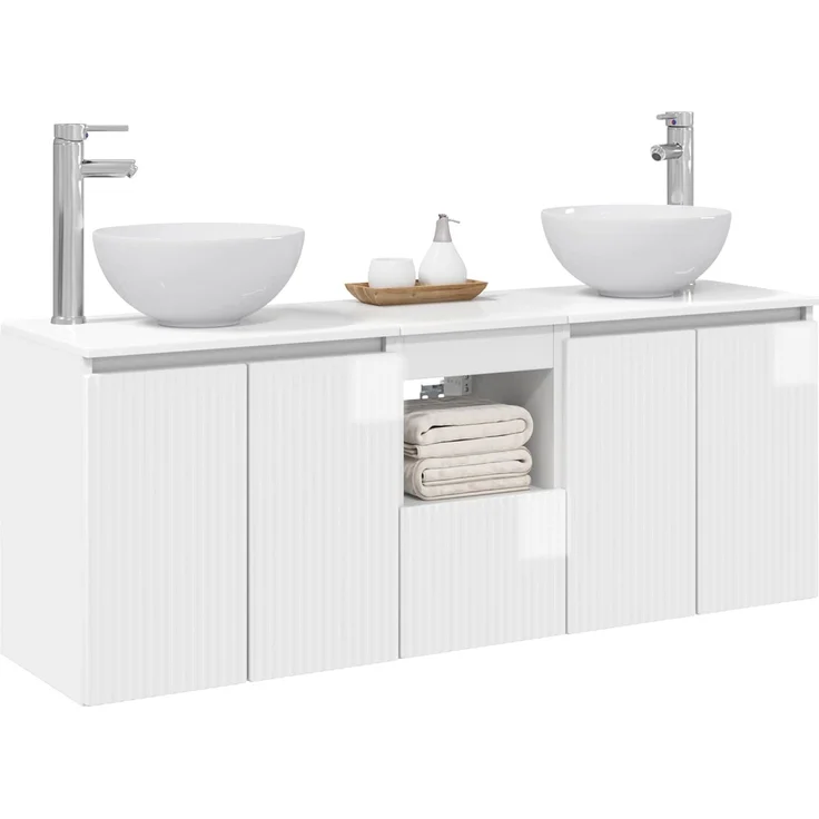 vidaXL Wandmontiertes Badezimmerschrank-Set 3 stk. Hochglanz Weiß 3405621 – Bild 3