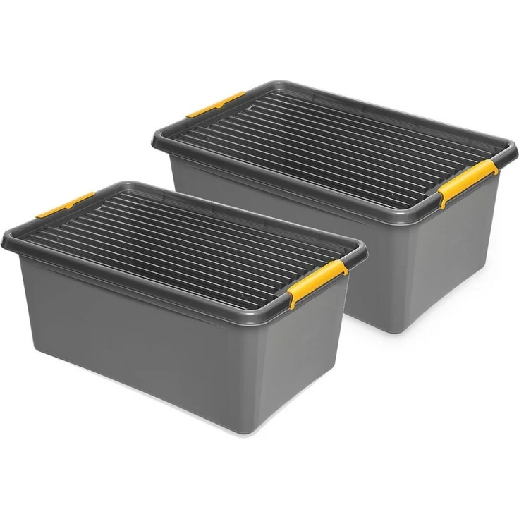 Kreher Aufbewahrungsbox 'Solid Box' aus Kunststoff mit Deckel und Rollen (Set/Volumen wählbar) (2 St) – Bild 1