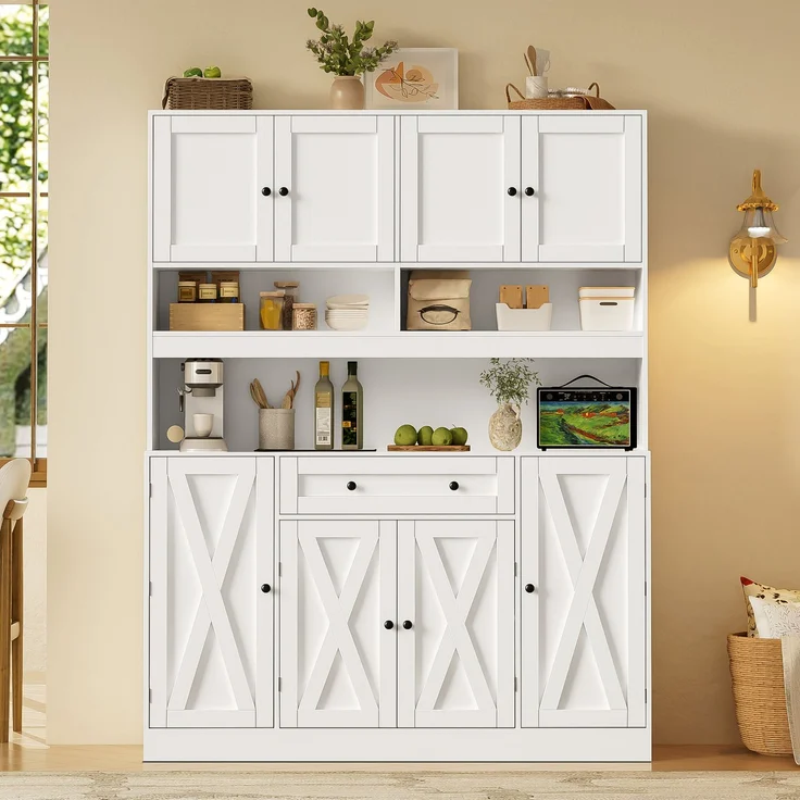 ZUBALIYA Buffetschrank 140x40x185 cm, mit verstellbaren Einlegeböden, aus MDF, Weiß – Bild 17