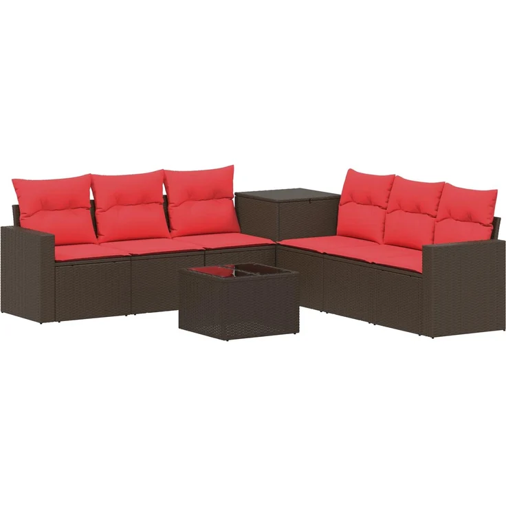 vidaXL Sofa Set 8 stk. Braun und Rot Polyrattan und Stahl 3448327 – Bild 2