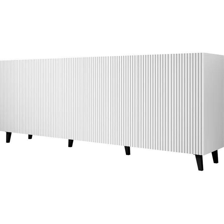 Kommode Fusbo 200, Farbe: Weiß / Weiß + Schwarz, 201 x 83 x 42 cm