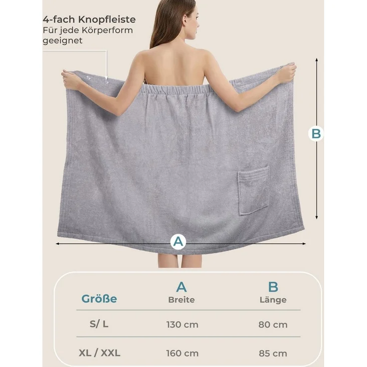 Laynenburg Saunatuch Saunakilt Damen aus Baumwolle Frottee - Saunatuch mit Knopfverschluss, pflegeleichtes Saunazubehör mit Knopfverschluss & Gummizug – Bild 3