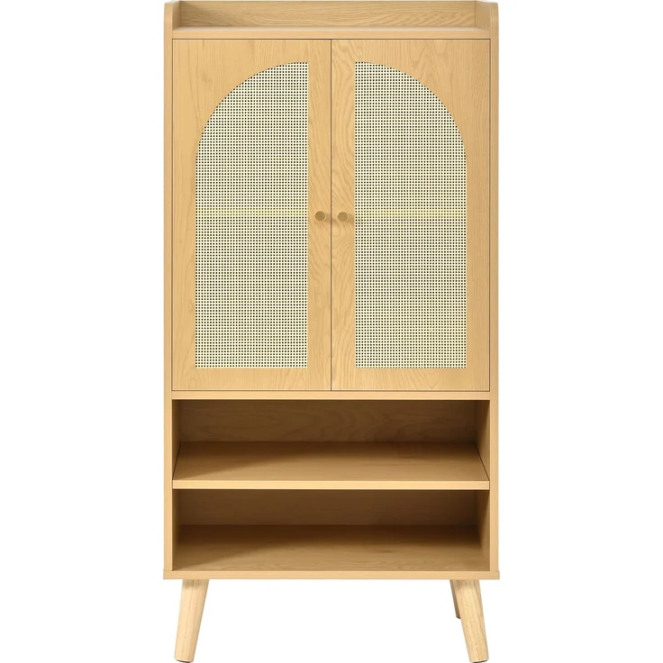 Rattan-Sideboard mit 2 Rattantüren und 2 offenen Fächern, Aufbewahrungsschrank / Buffet mit großem Stauraum, Holz-Highboard, Mehrzweckschrank für Flur, Wohnzimmer oder Küche, Maße: B60×T40×H121 cm--Natürlich--60x40x121cm--YOUDENOVA – Bild 8