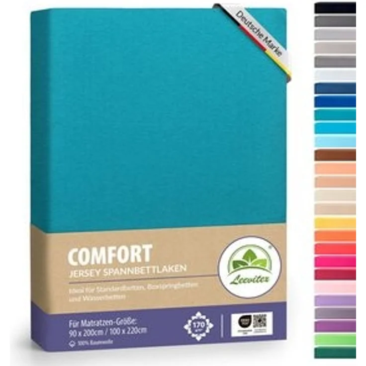 leevitex® Spannbettlaken, Premium 170g/m², Gummizug: rundum, schwer und dick, 100% Jersey-Baumwolle, Petrol / Seegrün, 90 x 200 - 100 x 220 cm – Bild 6