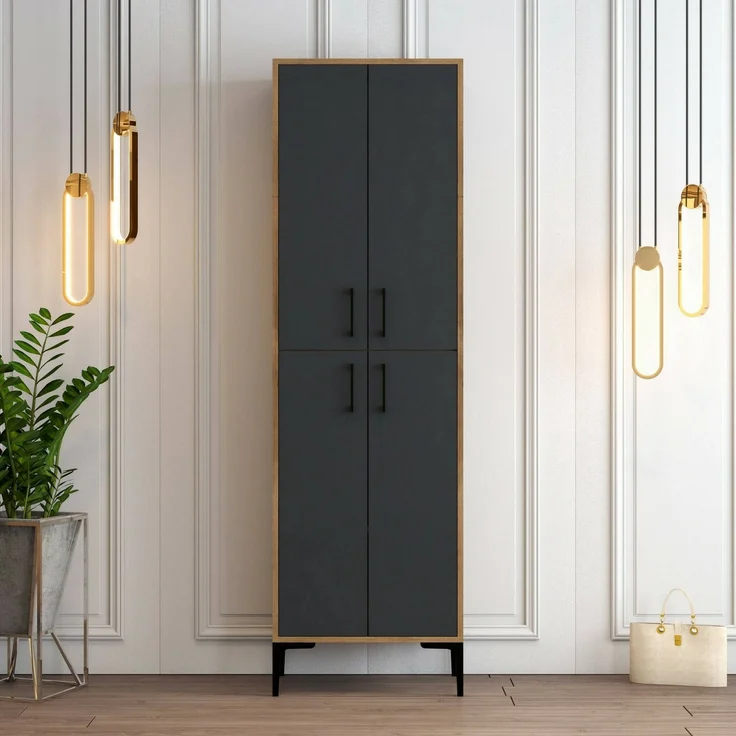 Dmora Schuhschrank Sebastien, Schuhregal, Mehrzweck-Eingangsgarderobe, Möbel für Schuhe, 60x35h200 cm, Walnuss und Anthrazit – Bild 4