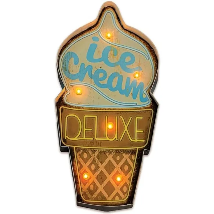 Forever Light Retro Metallschild LED „Ice Cream“ USB Wanddeko