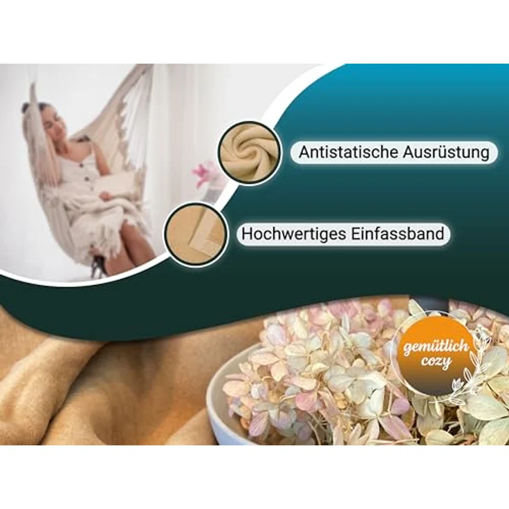 Zollner Kuscheldecke, hellbraun, 150x200 cm aus Naturmaterialien, Oeko-Tex® Standard 100, für Wohntextilien und gemütliche Entspannung – Bild 4