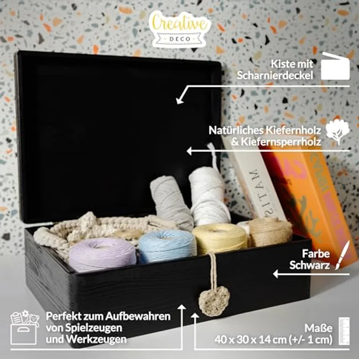 Creative Deco Holzkiste XL Große Holzkiste mit Deckel, 40x30x14 cm, Erinnerungsbox Baby, abgerundete Kanten – Bild 5