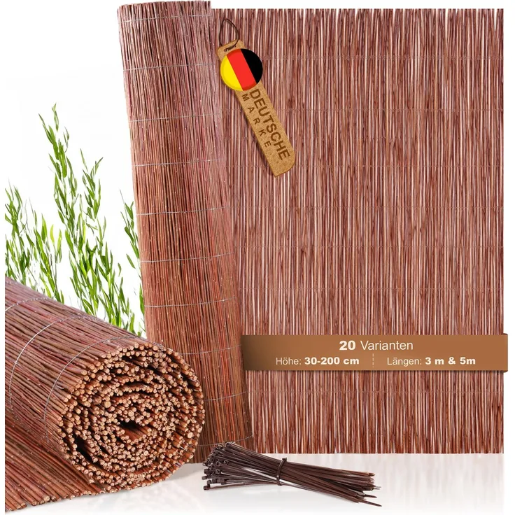 BOOGARDI Weidenmatte - 20 Größen - Weidenzaun 30 cm hoch x 300 cm lang - Sichtschutzmatte Balkonverkleidung Gartenzaun Sichtschutz Zaun Garten Balkon Sichtschutzzaun Holz Weide