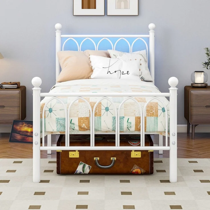 Homerecommend Metallbett 90x200 cm, Einzelbett und Gästebett, mit Lattenrost und minimalistischen Kopfteil, Schwarz – Bild 3