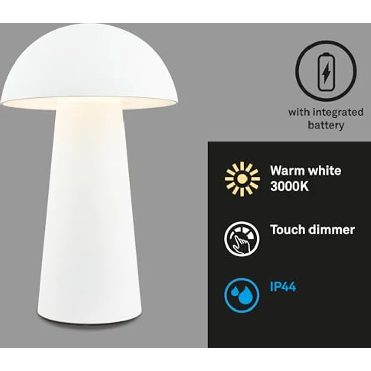 Briloner Mini Tischlampe, kabellos, dimmbar, Touch, spritzwassergeschützt, Weiß, Ø12 x 19,5 cm – Bild 2
