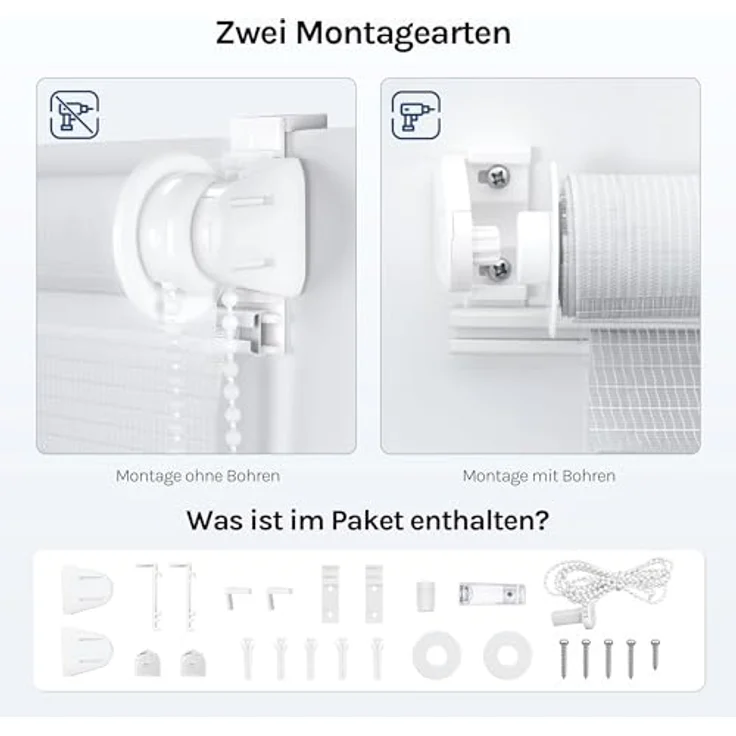 WOLTU Doppelrollo Klemmfix ohne Bohren 90x220 cm, Weiß | Duo Rollos für innen Fenster & Tür, Zebrarollo Lichtdurchlässig Fensterrollo Seitenzugrollo Verdunkelnd, Stoffbreite 87 cm – Bild 4