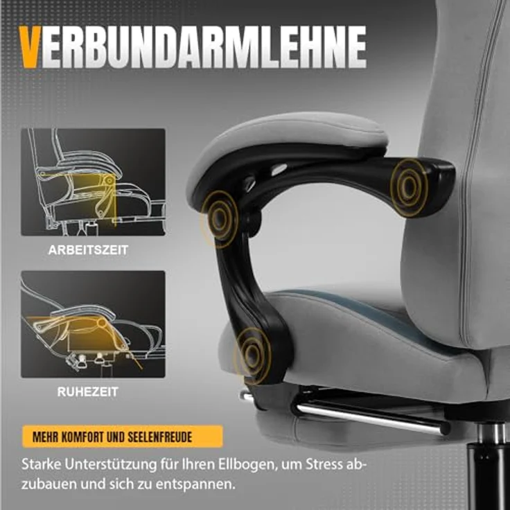 GTPLAYER Gaming-Stuhl Ergonomischer Gaming Sessel Schreibtischstuhl Gamer Stuhl aus Stoff, Federsitzkissen mit Fußstütze – Bild 9