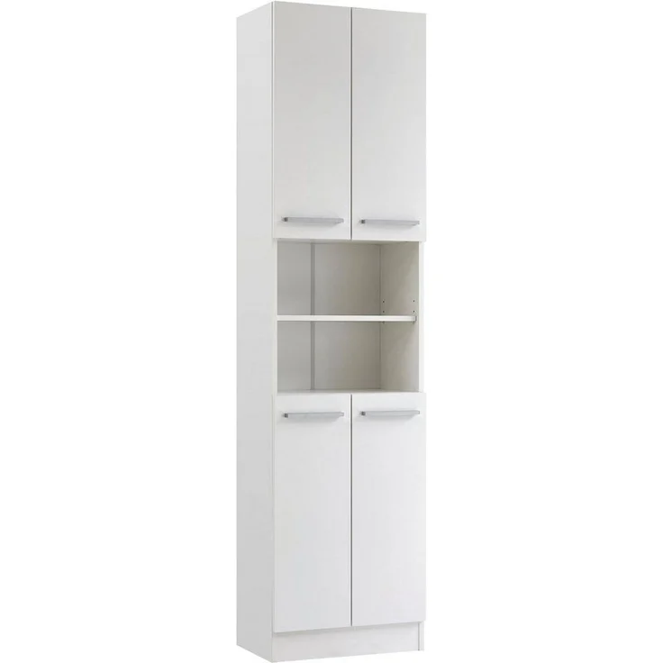 Saphir Hochschrank Quickset 335 Badschrank 50 cm breit, 4 Türen, 1 Nische, 3 Einlegeböden Badezimmer-Hochschrank, Weiß Glanz, Griffe in Chrom glänzend – Bild 1