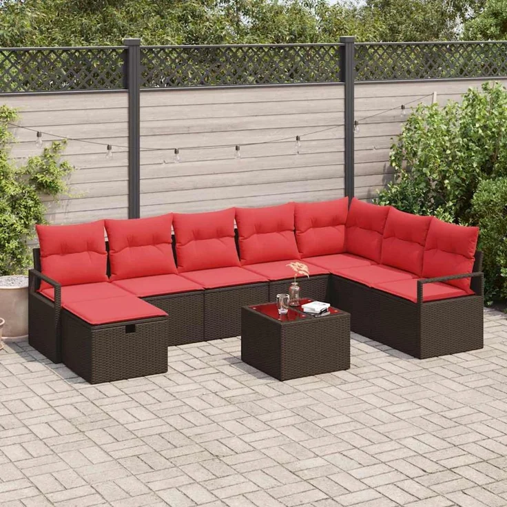 vidaXL Sofa Set 9 stk. Braun Poly-Rattan 3359243 – Bild 1