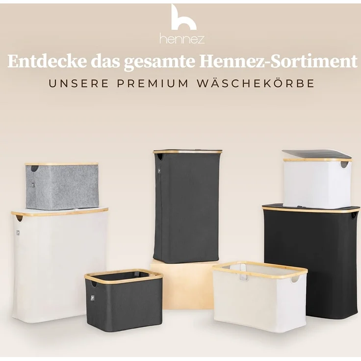 HENNEZ Wäschekorb Wäschebox 150L - Wäschekorb 3 Fächer mit Deckel, Wäschesortierer mit Wäschesack, schwarz Bambus – Bild 9
