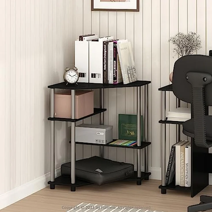 Furinno Turn-N-Tube Platzsparender Eckschreibtisch mit Regalen, Holzwerkstoff, Americano/Edelstahl – Bild 3