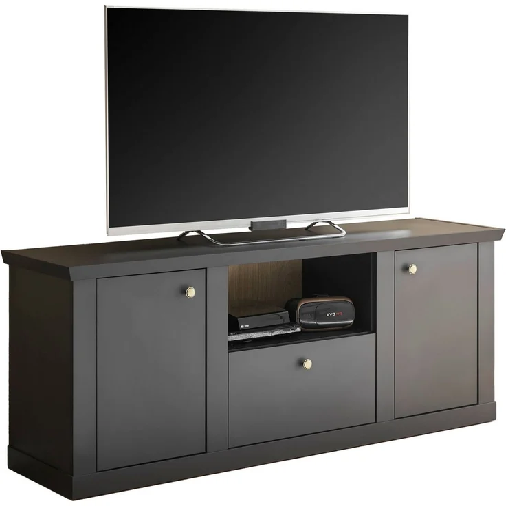 Home affaire Lowboard Lincoln, moderner TV-Schrank, schwarze Kommode, TV-Unterschrank, edles Design, messingfarbene Knopfgriffe, in 2 Größen verfügbar – Bild 2