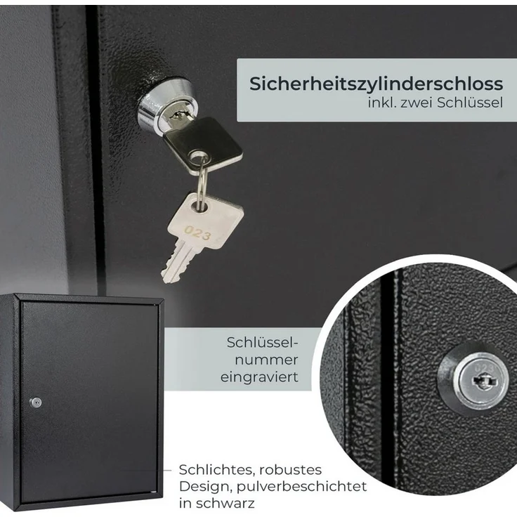 HMF Schlüsselkasten Abschließbarer Schlüsselschrank mit 42 Haken (Inkl. Schlüsselanhänger), verstellbare Hakenleisten, 35 x 27 x 8 cm, schwarz – Bild 4