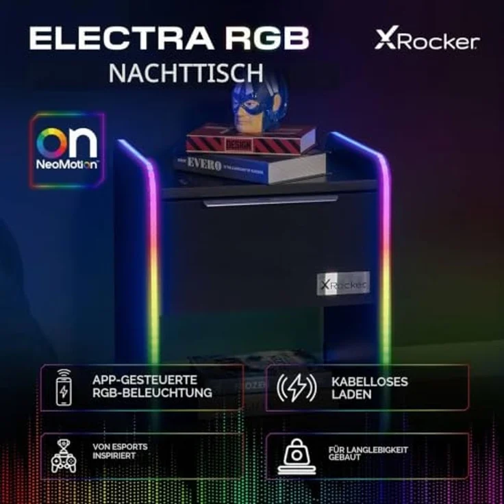 X Rocker Electra Nachttisch - Gaming Nachtschrank mit RGB-Beleuchtung, App-Steuerung & Wireless – Bild 3