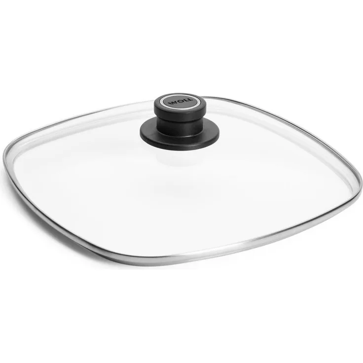 WOLL Sicherheitsglasdeckel (Diamond Lite / Nowo), viereckig 28 x 8,9 x 28 cm, gehärtetes Sicherheitsglas mit Edelstahlrand, passend für alle Herdarten inkl. Induktion, spülmaschinen‑ & backofenfest bis 250 °C