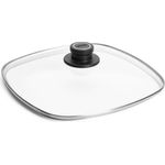 WOLL Sicherheitsglasdeckel (Diamond Lite / Nowo), viereckig 28 x 8,9 x 28 cm, gehärtetes Sicherheitsglas mit Edelstahlrand, passend für alle Herdarten inkl. Induktion, spülmaschinen‑ & backofenfest bis 250 °C