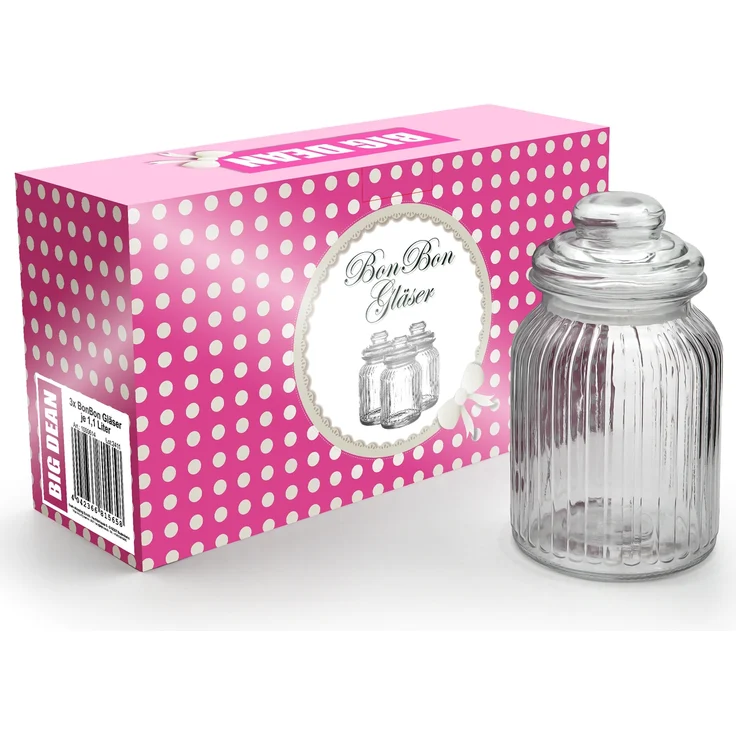 BigDean Bonbonglas 3x 1100ml Bonboniere Bonbonglas mit Deckel in Geschenkbox Vorratsgläser Spülmaschinfest Candy Bar Gläser – Bild 9