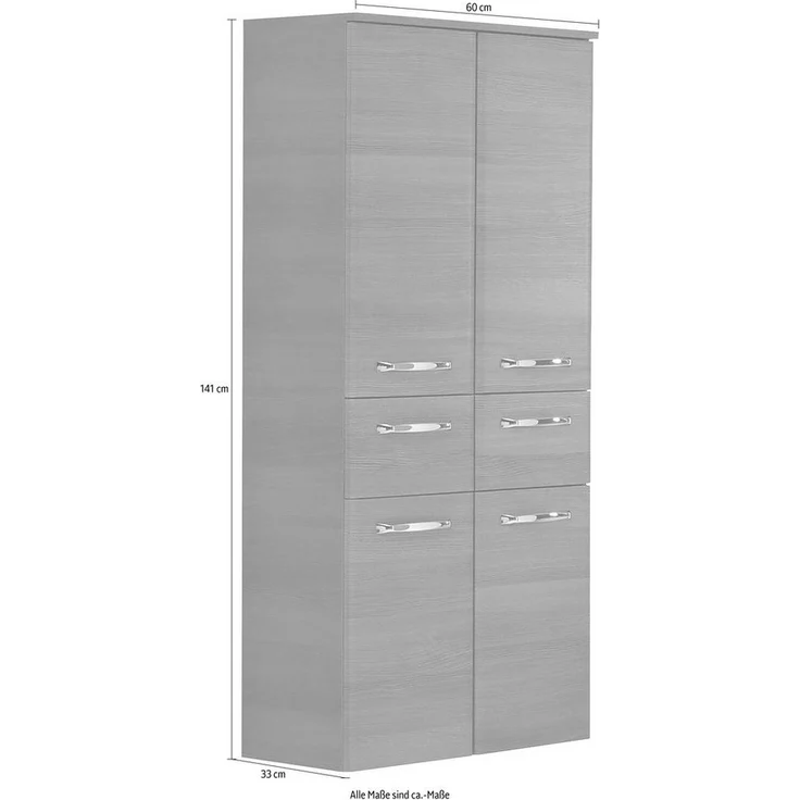 Saphir Midischrank Quickset Badschrank 60 cm breit, 141 cm hoch mit 4 Türen Badezimmer-Midischrank inkl. Türdämpfer, Griffe in Chrom glänzend – Bild 3
