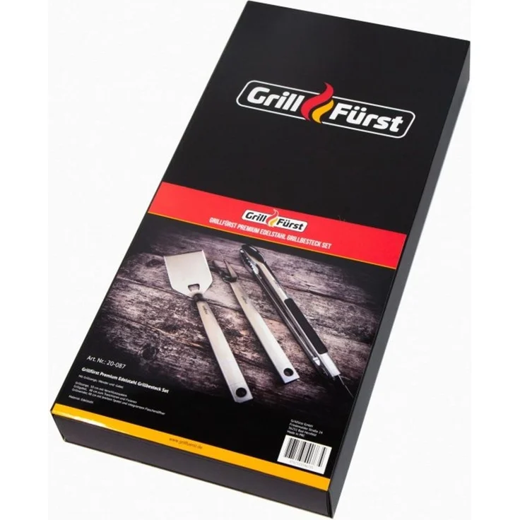 Grillfürst Premium Edelstahl Grillbesteck Set mit Grillzange, -Wender und -Gabel in Geschenkverpackung – Bild 3
