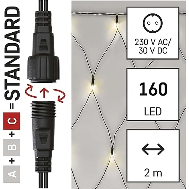 EMOS Connect System 2m Lichternetz Standard, Weihnachtslichterkette mit 160 LEDs, Erweiterungskomponent C (ohne Verbindungskabel und Adapter), IP44 für Innen und Außen, Warmweiß – Bild 3