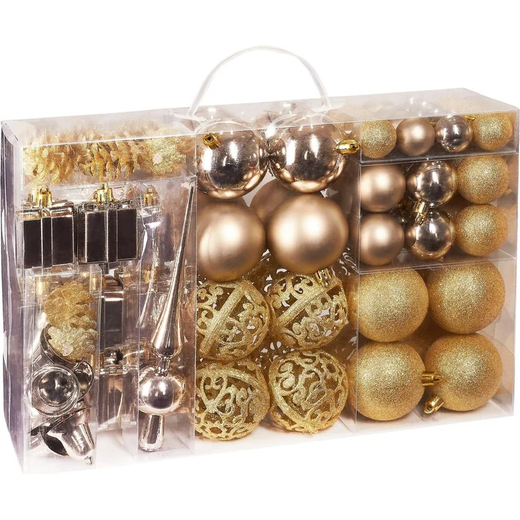 BRUBAKER Weihnachtsbaumkugel 101-teiliges Weihnachtskugel-Set mit Baumspitze, Christbaumschmuck aus Kunststoff, Weihnachtsdekoration edel und robust