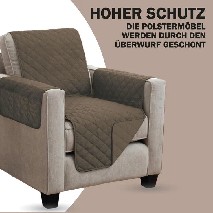 Sesselschoner gesteppt - 190x165cm Braun – Bild 3