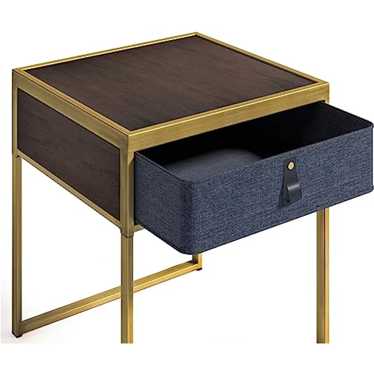 Zinus Ilsang Nachttisch 45 x 43 x 52 cm - Metall und Holz Beistelltisch - Taupe Stoff Schublade - Braun und Schwarz – Bild 5